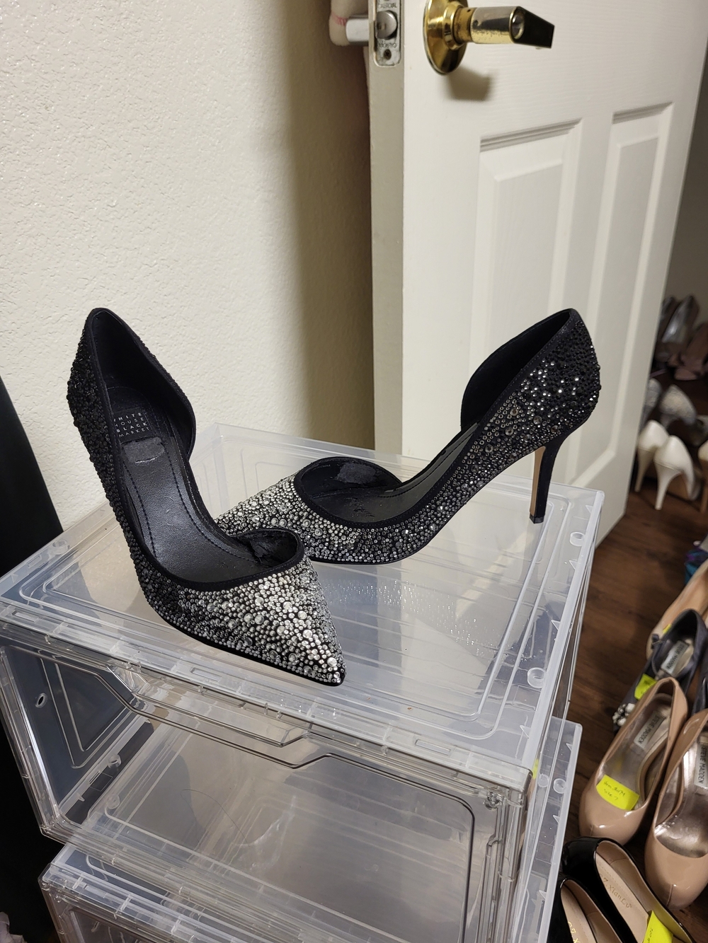 Women's Black and Silver Crystal  -Toe Stiletto Pumps